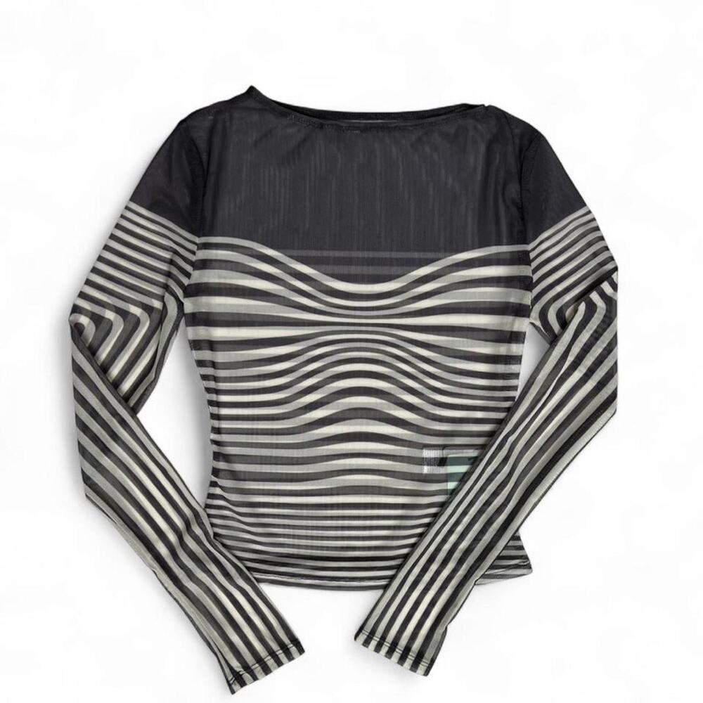 Striped Long Sleeve Top Black White Y2K Illusion Women’s S